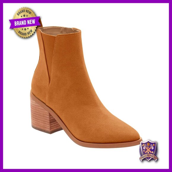 Pointed Toe Ankle Boots Chunky Block Heel Side Zipper Chelsea Booties